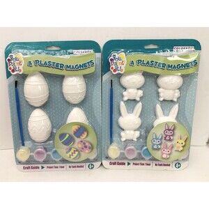 (2) NEW Vtg Paintable Plaster Easter Magnets Kits 8 Total Bunny & Eggs Kids